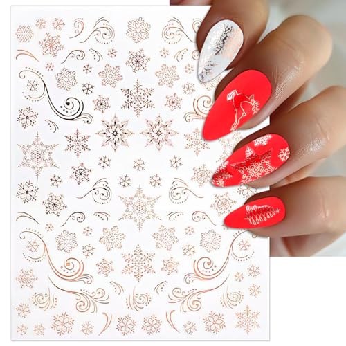IDDFEVE Christmas Nail Stickers 6 Sheets Rose Gold 3D Snowflake Elk Decals