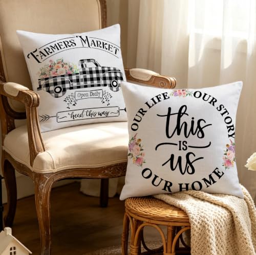Hexagram 18x18 Pillow Covers Set of 4 - Farmhouse Flower Truck