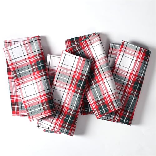 Red Plaid Tartan Cloth Napkins Set of 4 - 18x18 Inches, Cotton