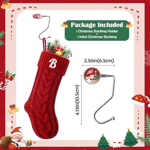Large 18'' Christmas Stocking with Initial G - White/Red Knit Monogram Stocking