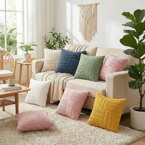 Ni-JASW Sage Green Corduroy Throw Pillow Covers 18x18 Set of 2 - Dual-Sided Design