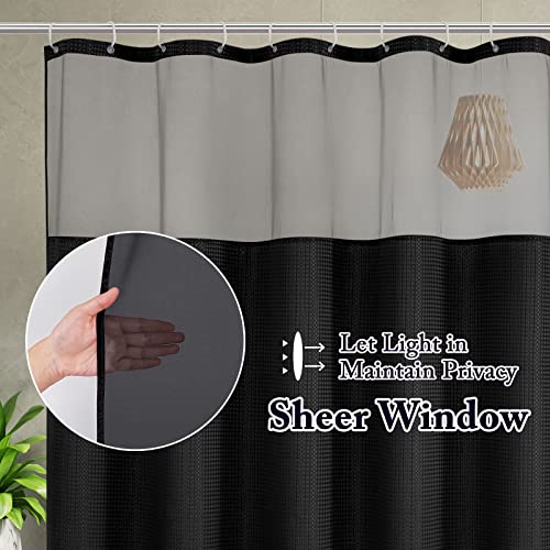 Gibelle Black Shower Curtain, 36x72 Narrow Fabric with Mesh Top Window