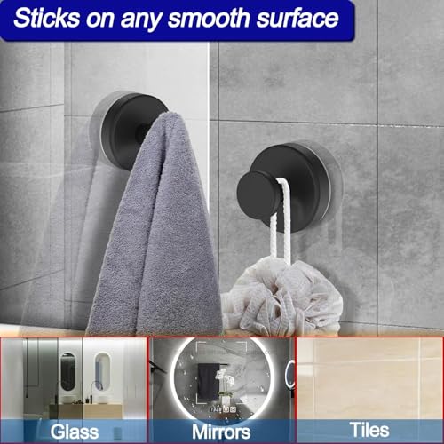 No Drill Black Suction Cup Hooks - 2 Pieces for Bathroom & Home