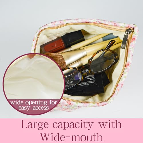 Quilted Cotton Makeup Bag Puffy Cosmetic Pouch Travel Toiletry Organizer