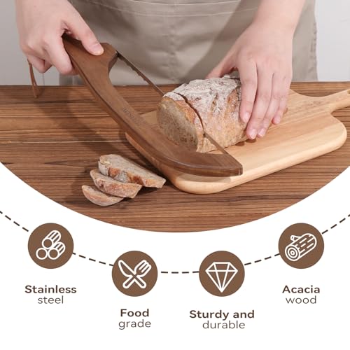 TOYIKOM Sourdough Bread Knife - Ergonomic Walnut Handle Serrated Slicer