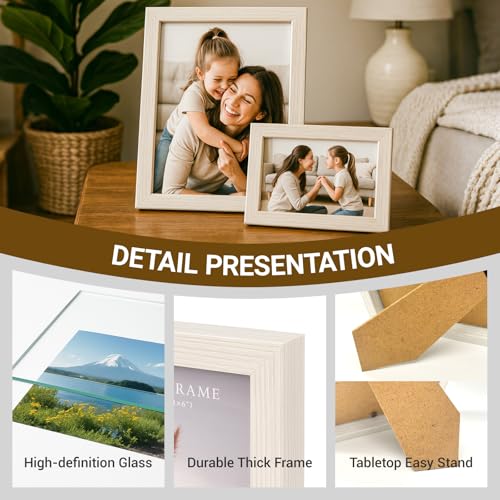 Set of 2 White 4x6 Picture Frames with High Definition Glass