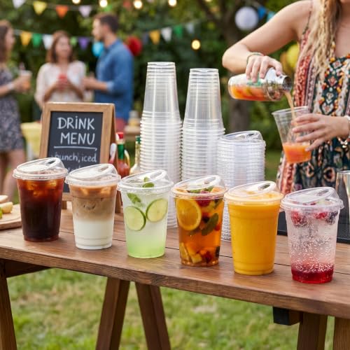 25 Pack 16 oz Clear Plastic Cups with Lids for Cold Drinks - Disposable BPA-Free Iced Coffee & Smoothie Cups