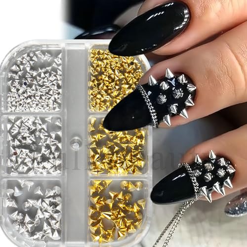 3D Metal Nail Spikes & Studs - Gold & Silver Cone Charms with Tools