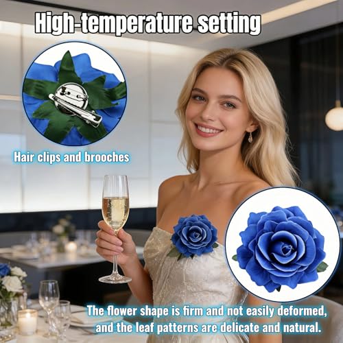 Royal Blue Rose Hair Clip and Brooch 2-in-1 Fabric Flower Pin