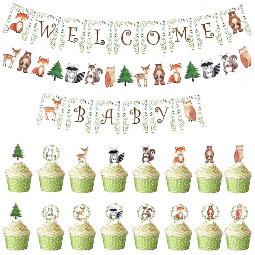 Woodland Baby Shower Decoration Set - Banners & Cake Toppers