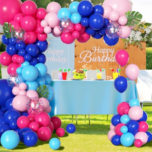 Hot Pink & Blue Balloon Arch Kit - 170 Pcs Tropical Party Decor