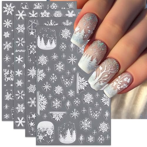 IDDFEVE Large Snowflake Nail Stickers - 4 Sheets Self-Adhesive Winter Decals