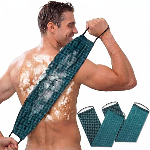 Chumia Exfoliating Washcloth Towel Set - 2 Dual-Textured Body Scrubbers with Handles