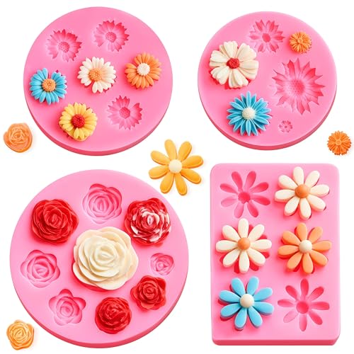 Silicone Flower Fondant Molds 4-Pack for Cake Decorating