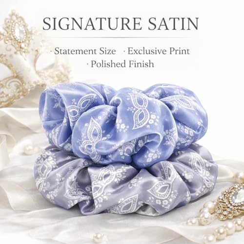 INLOLLY Oversized Satin Hair Scrunchies 2-Piece Set in Blue and Grey