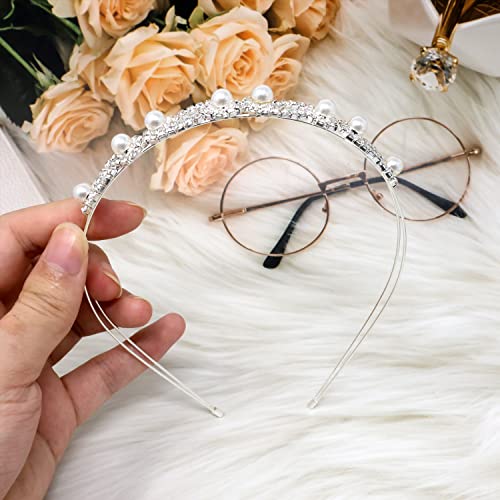 Honbay Crystal Pearl Wedding Headband Bridal Hair Crown Tiara