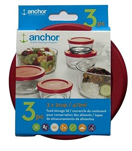 Anchor Hocking Replacement Lids for 2-Cup Round Glass Containers, Set of 3