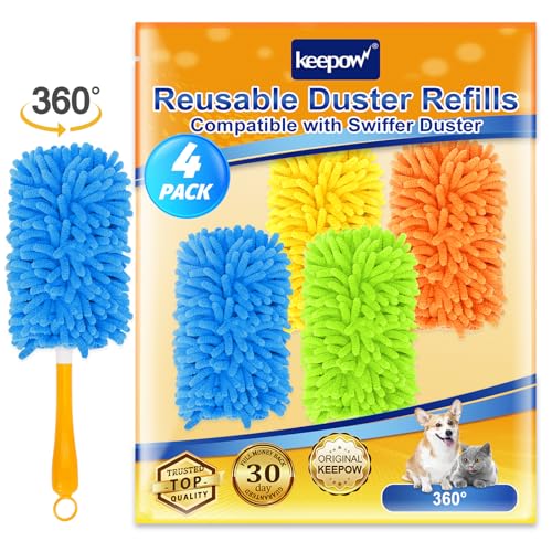 KEEPOW 4-Pack Microfiber Duster Refills for Swiffer – Washable & Reusable