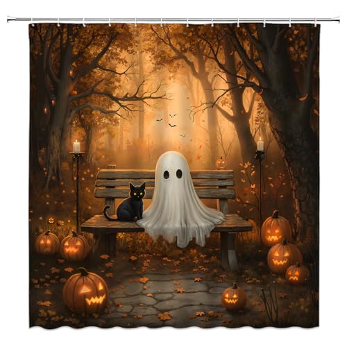 Halloween Ghost Shower Curtain - 70 x 70 Inch Spooky Bathroom Decor