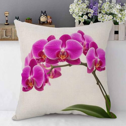 Mugod Floral Dendrobium Throw Pillow Cover, 18x18 Inch Cotton Linen
