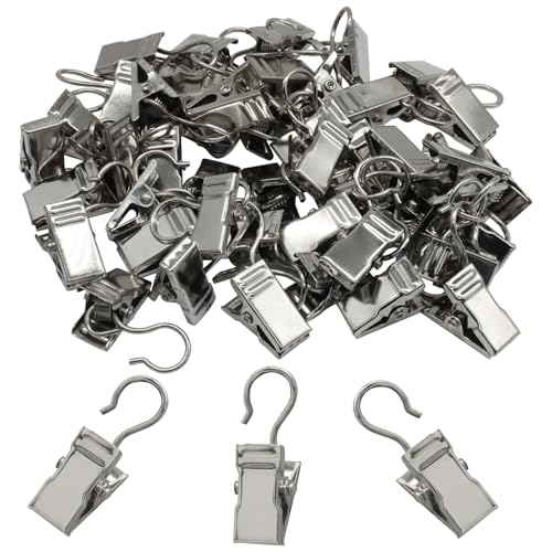 50 Pack Silver Heavy Duty Curtain Clips - Sturdy Metal Hooks