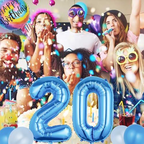 10th Birthday Balloon Decorations Set - 23 Pcs Blue Foil & Latex