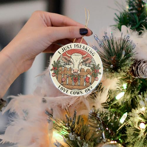 Funny Cow Christmas Ornament 3.6 in Acrylic Farmer Gift