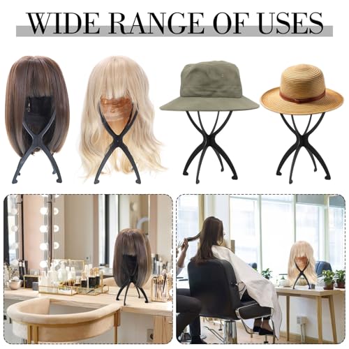 Portable Foldable Plastic Wig Stand - 13.8 Inch Black Holder for Travel and Home