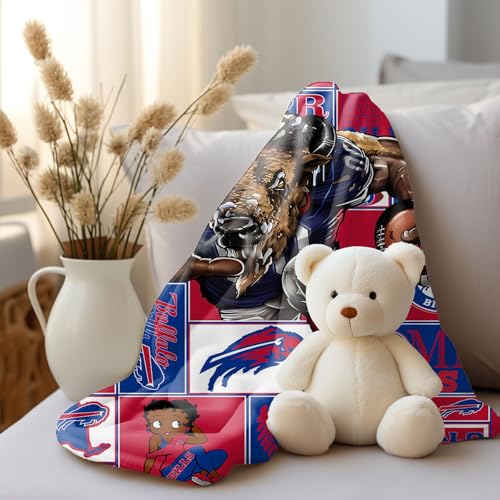 American Football Buffalo Throw Blanket - L80 x W60 - Team Colors & Logo - Outdoor, Travel, Game Day