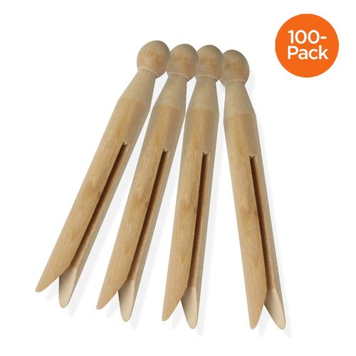 Honey-Can-Do 100 Pack Round Birch Wood Clothespins, Durable Wood Clips For Hanging Clothes, Pins, And Laundry, For Organizing, Drying & Everyday Use, Practical Hanging Solutions, Reliable Wooden Clips