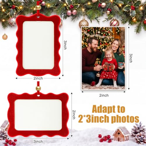 Pinkunn 10-Pack Red Scalloped Velvet Christmas Photo Frame Ornaments - Holiday Decor