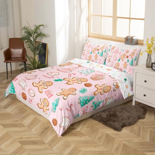 Pink Gingerbread Man Duvet Cover Set Twin No Comforter - Christmas Bedroom Decor