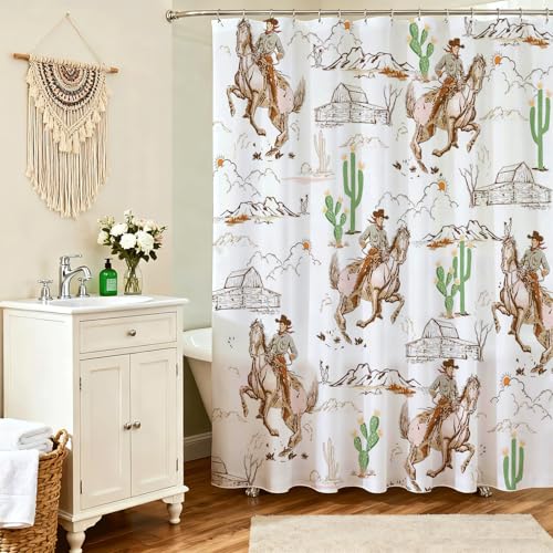 Lindameler Vintage Western Shower Curtain - Waterproof Cactus Design, 72x72 Inch
