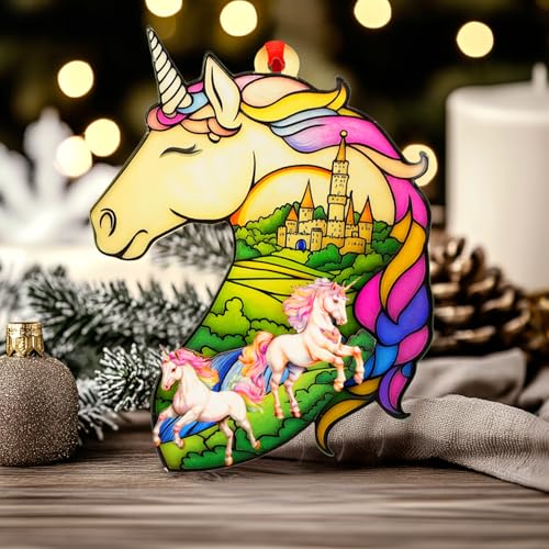 Rainbow Unicorn Ornament - 2-Layer Wood & Acrylic Christmas Decor
