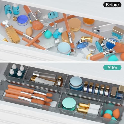 WOWBOX 6 Pack Black Clear Drawer Organizer Set - Stackable Storage Bins