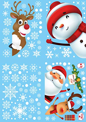 130PCS Christmas Window Stickers Snowflakes Santa Reindeer Holiday Decor
