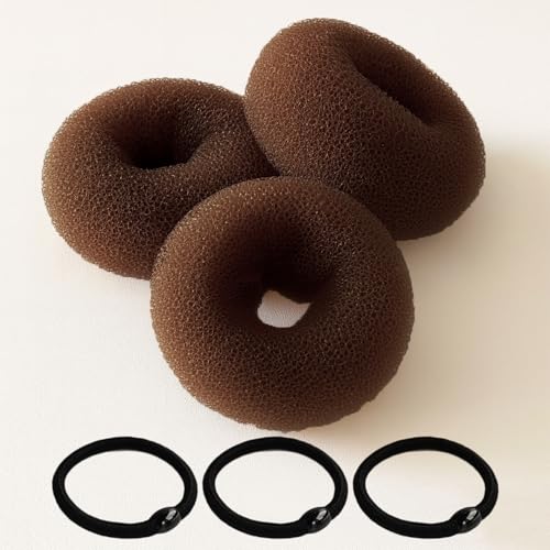 GERILKAI Brown Hair Bun Maker 3-Inch Donut Set with Elastic Bands