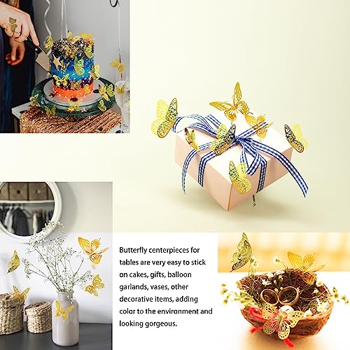 Meikeer 48Pcs 3D Butterfly Wall Decor Stickers - Gold Metallic