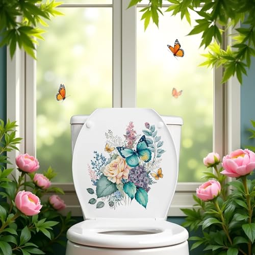 Peony Butterflies Toilet Seat Decals - Waterproof & Self-Adhesive