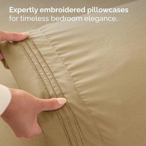 Cal King Size Sheet Set by Hotel Luxury | Comfy, Breathable & Cooling - Ultra-Soft, Deep Pockets, Wrinkle-Free - Beige