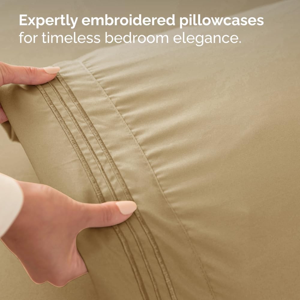 Skiennix Twin XL Sheet Set - Comfy Cooling Bed Sheets - Ultra-Soft, Deep Pockets, Wrinkle-Free - Beige