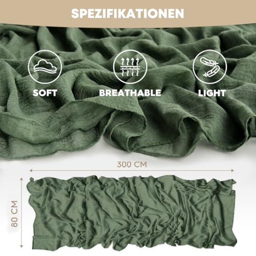 120 Inch Forest Green Boho Cheesecloth Gauze Wedding Table Runner - Seasonal Home Decor