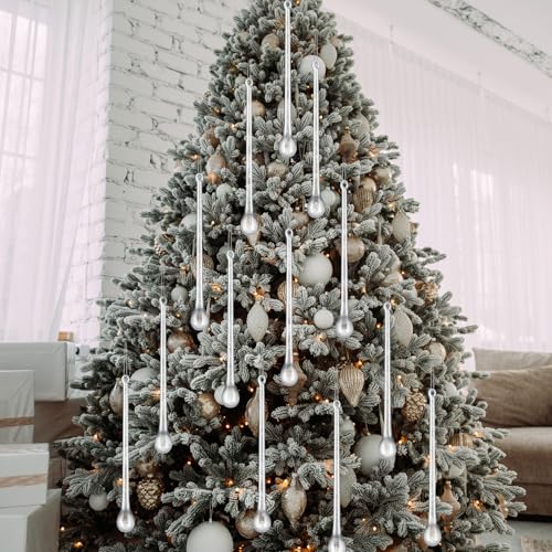 24 Pcs Clear Glass Icicle Christmas Ornaments - Extra Long 3.94 x 0.79 Inches
