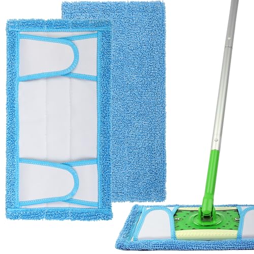 Flammi 2-Pack Blue Reusable Mop Pads for Swiffer Sweeper - Washable Microfiber Refills