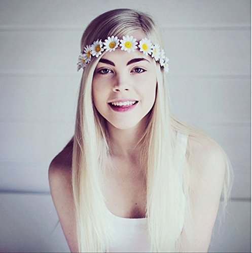 White Boho Sunflower Daisy Flower Crown Bridal Hair Wreath Headpiece