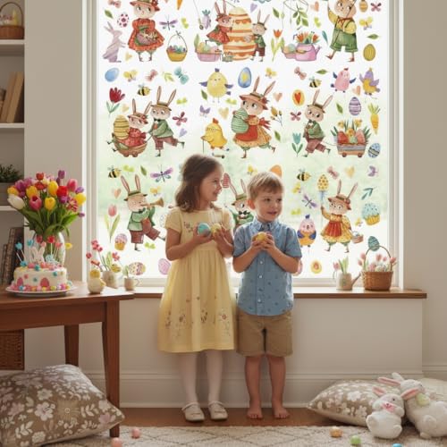Easter Window Clings Set - 125 Reusable Static Stickers for Kids