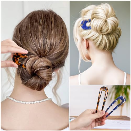 Sublaga 4Pcs French Hair Forks, U Shaped Cellulose Acetate Hair Pins