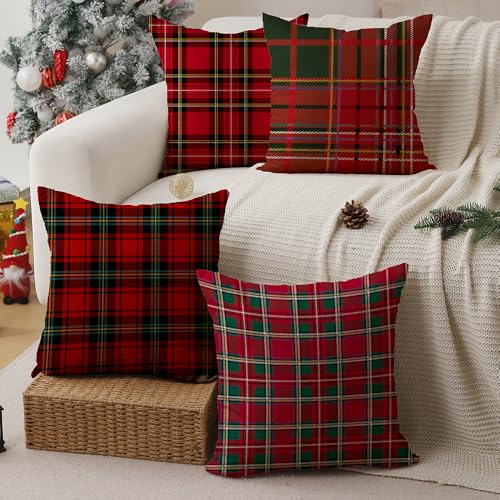 Christmas Pillow Covers 18x18 Set of 2, Buffalo Check Plaid Cushion Cases