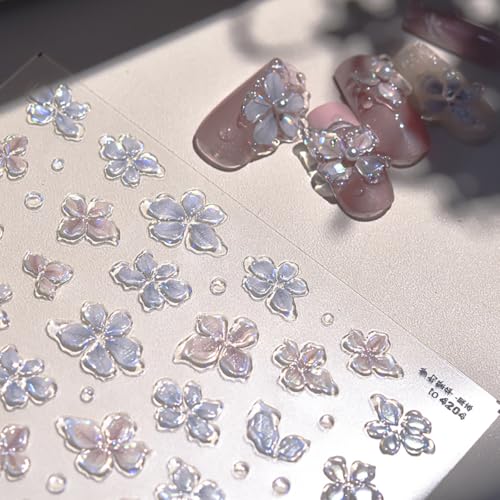 Sutaozhi 5D Embossed Floral Nail Stickers Holographic Self-Adhesive Flower Decals