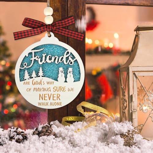 Friends Christmas Ornament - Wooden Friendship Tree Decoration with Double Layer Design - Holiday Gift for Men, Women, Sisters (Friends)